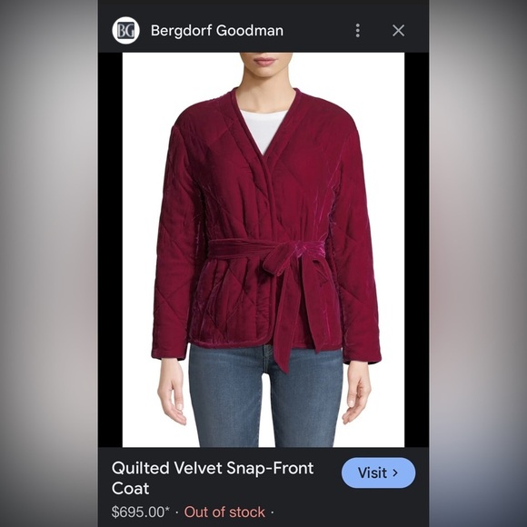 Rebecca Taylor Quilted Velvet Snap-Front Coat Jacket Cranberry Casual Size S - Picture 2 of 12